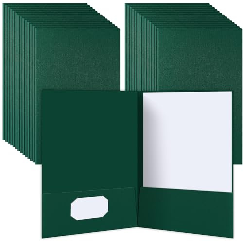 Janlaugh 25 Pack 9 x 14.5 Presentation Folders Linen Legal Size Folder with 2 Pocket for Tax Season Preparers Project Brochures Reports(Green)