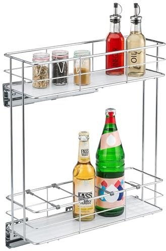 bremermann Tiroir télescopique à 2 étages et étagères, tiroir de cuisine avec système de fermeture amortie, idéal comme porte-bouteilles, organisateur pour épices, aliments, chromé