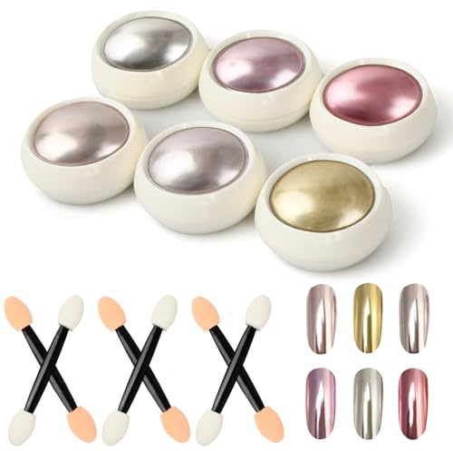 Glitterpuder nagelkonst, 6 st lysande nagelpulver med 6 applikatorpennor, manikyr krom-pulver, metallic nagelkonstpulver, nagelspegel puder set