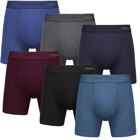 The Essentials Wardrobe Boxers Homme Bambou Lot de 6 Doux Respirants sous-vêtements Premium Ceinture Élastique Tissu Soyeux Poche Contourée Stretch Élasthanne S-XL