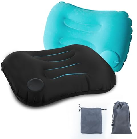 SIGANDG Cuscino Gonfiabile da Campeggio 2 Pezzi Cuscino Gonfiabile Ultraleggero design della curva del corpo, adatto per spiaggia, campeggio, escursionismo, trekking
