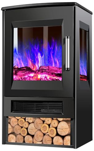 Jiubiaz Chimenea eléctrica, chimenea eléctrica con calefacción, chimenea eléctrica con llama led, chimenea eléctrica, control remoto wifi, estufa con termostato, función de calefacción,