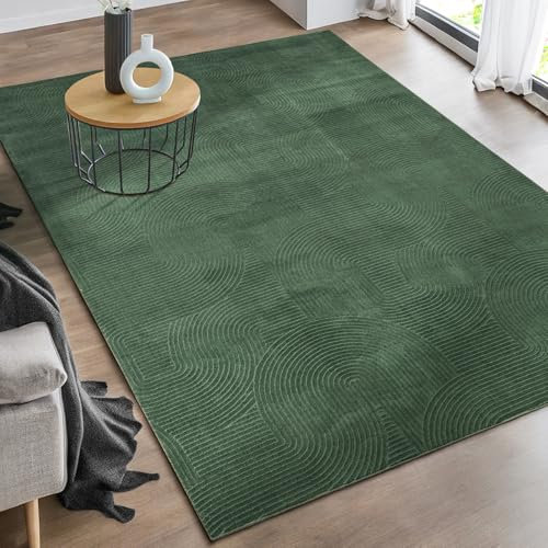 the carpet Rio - moderner und weicher Teppich Wohnzimmer Schlafzimmer mit Anti-Rutsch-Rücken und 3D-Optik, Flauschige Oberfläche, pflegeleicht und robust, Grün, 120 x 160 cm