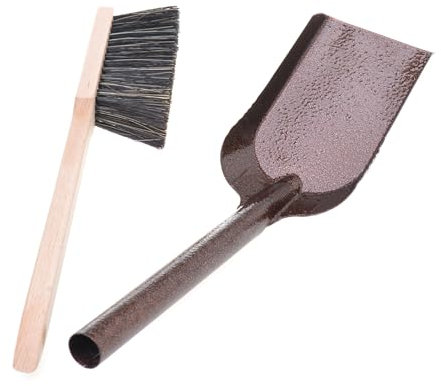 Pelle à poussière en métal - Pelle à poussière pour Nettoyer et balayer - Pelle à Charbon - Pelle pour travaux de rénovation - Pelle à Main + Balai à Main avec Manche Long - Balai en Bois (Marron)