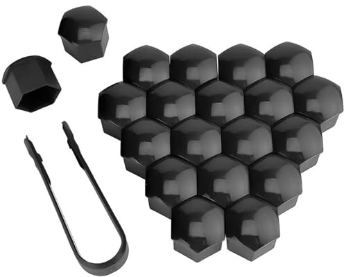 20 delar sexkantiga däckmutterskydd med borttagningsverktygssats för bilar, skyddskåpor, hjulskruv, sexkantiga hjulmutter, fälgskydd, 17 mm bilskruvar lock, hjulflänssmutterskydd (svart)