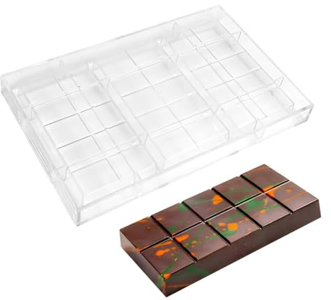 TUKE Polycarbonat-Schokoladenform mit 3 Mulden, rechteckig, Premium-Kunststoff für Schokoladenherstellung, Süßigkeiten, Seife, Kerzenherstellung – einfache Entnahme, wiederverwendbar