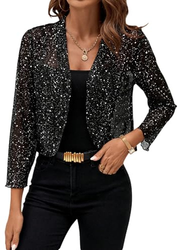 GORGLITTER Hauts à paillettes pour femme - Tenue de fête en maille - Veste transparente - Tenue d'été - Cardigan léger à manches longues