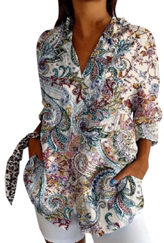 Mujer Camisa Holgada de Manga Larga Blusa Informal con Estampado Gráfico Blusones Tallas Grandes Moda Suelto Casual Camisas a la Primavera y Verano Cómodo Ligero Shirt Elegante #908