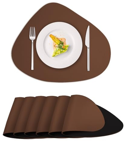 ToVioc Manteles Individuales Lavables Cuero, Salvamanteles Individuales para Mesa, Cocina, Restaurante & Oficina, Mantel Individual Doble Uso Bicolor Textura (42,5 x 34 cm, Set de 6) - Marrón&Negro