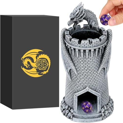 Torre di dadi a forma di drago, torre per lanciare DND in resina, accessori per giochi di dadi da tavolo, castello di dadi per giochi da tavolo RPG fantasy, regali per fan di D&D, regali del drago per