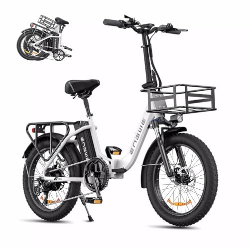 ENGWE Electric Bike for Adults 20 Foldable Electric Bicycle Trekking Step-through City E-Bike 36V 15.6Ah Removable Battery (White)