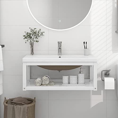 EMYRLXQW Armarios y almacenamiento, unidades de tocador, unidades de tocador de baño, marco de lavabo de baño con lavabo integrado de hierro blanco