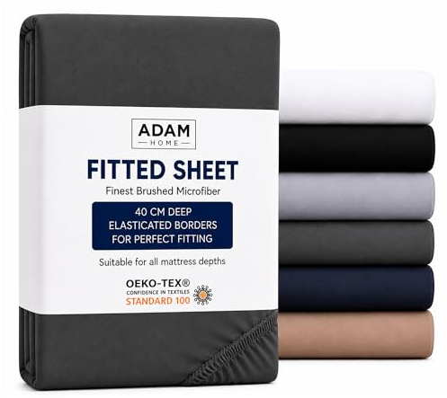 Adam Home Single Fitted Sheet Charcoal (91x190 cm) Extra Deep 16 Inch (40 cm) Pocket Soft Brushed Microfiber Mattress Bed Sheet for Single Bed – Breathable, Shrink & Fade Resistant