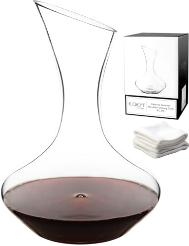Elegant Hand-Blown Cabernet Wine Decanter/Carafe | 41 FL Oz (1212 ml) | Free Premium Microfiber Cleaning Cloth | 100% Lead-Free Crystal | Gift Box