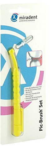 miradent Pic-Brush Interdentalbürste - 1er Set - gelb - Reinigung Zahnzwischenräume, Halterung mit Bürste für Gute Mundhygiene
