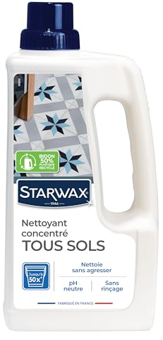 STARWAX - Nettoyant Concentré pour Sols Intérieurs - Nettoie et Dégraisse Tous les Sols Mats et Brillants - Sans rinçage - Pour Usage Régulier - Fabriqué en France - 1L - jusqu'à 50 nettoyages