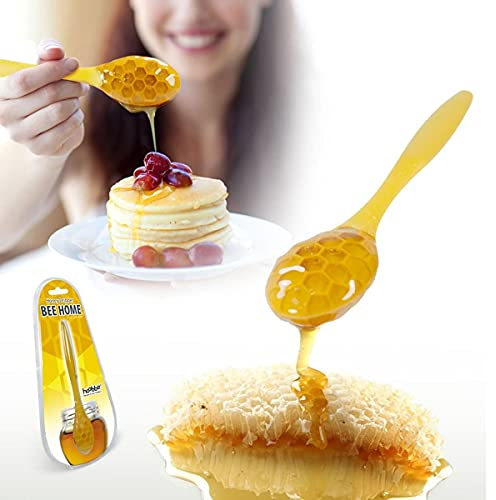 CKB LTD Bee Home Honey Syrup Dripper Server Spoon Stirrer Mixing Tool for Maple Syrup Melted Chocolate Hex Honeycomb Design