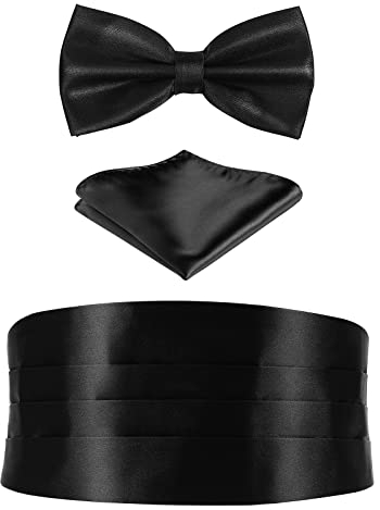 FAVOMOTO Kummerbund Einstecktuch Schwarze Feierliche - 3er Set Herren Kummerbund Fliege Einstecktuch Fliege Schwarz Herren Schwarze Schwarz für Feierliche Anlässe