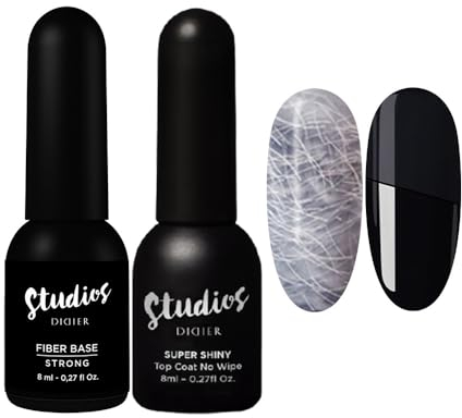 Didier Lab - Base Coat Top Coat UV - Fiberglas Gel Base Strong - No Wipe Top Coat Gel UV Super Shiny - LED UV Nagellack Set - UV Gel Nagellack - Shellac Set - Stärkt Schwache Nägel - Lang anhaltend