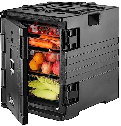 VEVOR Isolierter Lebensmittelbehälterträger, 90 L Gastronomie Thermobox Isolierbox, LLDPE-Lebensmittelbehälterträger mit Doppelschnallen, Frontlader-Speisewärmer Stapelbar für Restaurant, Kantine