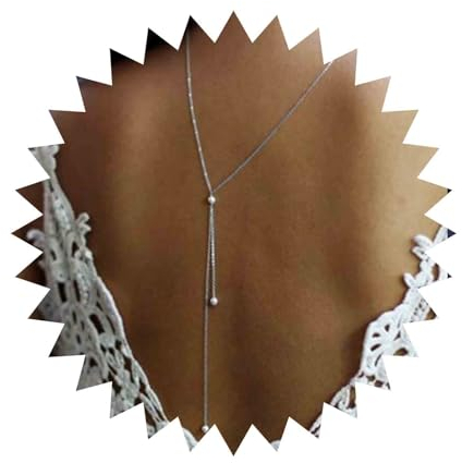 Aneneiceera Boho Halskette Silber mit Retro Körperkette - Sommer Braut Rücken Tropfenkette - Lange Lasso Silberkette für Strand Körperschmuck - Damen und Mädchen