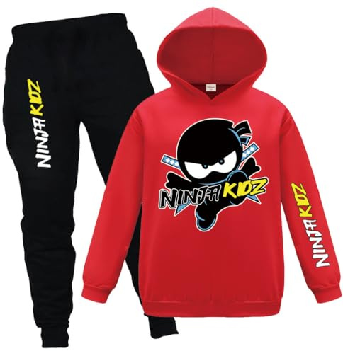 Forlcool Gamer Merch Lot de 2 survêtements à capuche et pantalons pour enfants, Rouge, 5-6 ans