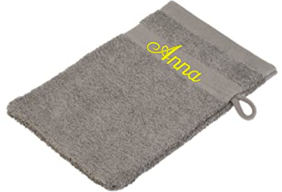 Bentini Waschhandschuh | Gr. 17 x 24 cm | mit Namen Bestickt | Waschlappen frottee | Personalisiert | Hygienisch | Geeignet als Geschenk anthrazit