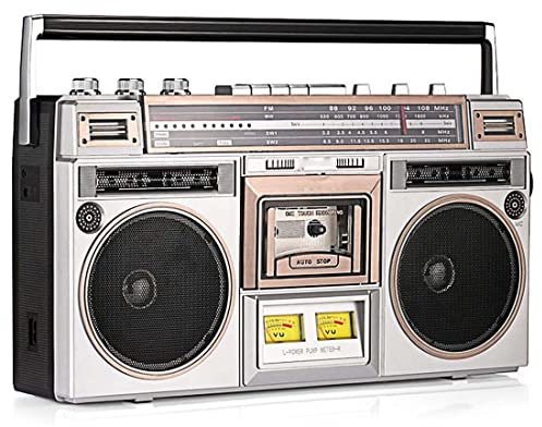 Radio E Registratore Cassette retrò, Stereo Portatile con Lettore CD Anni ‘80, Boombox a Cassette Portatile, con FM e AM + Registrazione USB, Ricevitore Bluetooth, Doppio Altoparlante