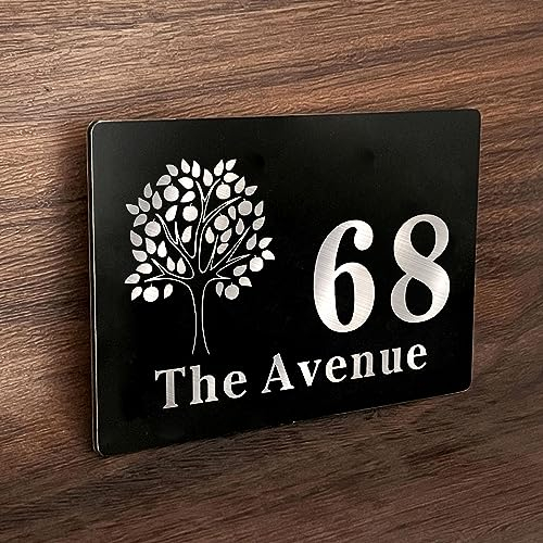 House Numbers Plaques, Door Number Plaques for Wall, House Signs for Outside, Houses Name Plaque, Personalised Front Door Signs, 195 x 130 MM, Composite Aluminium Black, for Gate Door Wall