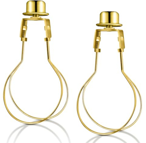 Lamp Shade Light Bulb Clip Adapter, 2 Pack Clip on Lampshade Adapter Includes Finial and Lampshade Levellers to Keep Lamp Shade in Place, Lamp Shade Holder for Clip On Light Bulbs (Brass)