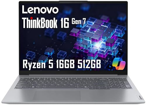 Lenovo ThinkBook 16 Gen 7 Business Laptop (16 FHD+ Anti-Glare, AMD Ryzen 5 7533HS (> i7-1255U), 16GB DDR5 RAM, 512GB SSD), Fingerprint Reader, Webcam, Ethernet, Wi-Fi 6, Win 11 Pro w/ Copilot, Grey