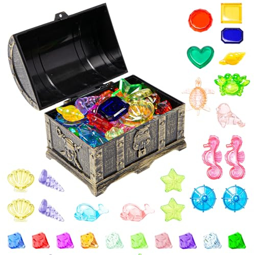 Neikafan Cofre del Tesoro 30 Piezas Colorido Gemas de Buceo y Diamante Cofre Pirata Juguetes de Gemas de Buceo Set para Niños Niñas Fiestas en Piscina y Playa