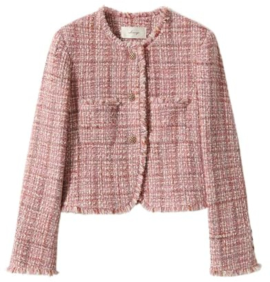 Giacca Corta in Tweed da Donna - Tendenza Moda Business Casual Slim Primavera e Autunno Leggero Classico Retro da Ufficio (Rosa, M)