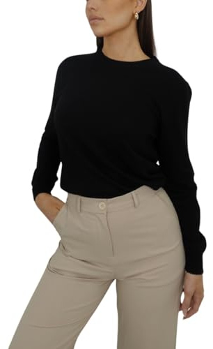 Win's Jersey de cuello redondo de lana y cachemira para mujer, fabricado en Italia, Negro , M
