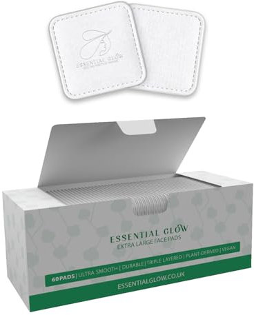 Essential Glow XL Face Cotton Pads for Adults and Babies – Triple-Layered Large Premium Organic Square Cotton Wool Pads – Makeup Remover, Cleanser, Skincare – Pack of 60