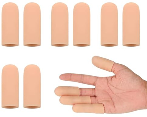 Yunova Finger Protectors 8 Pcs - Reusable Breathable Thumb & Finger Sleeves, Skin Tone Design for Guitar, Crafting, Kitchen, Light Protection | Silicone