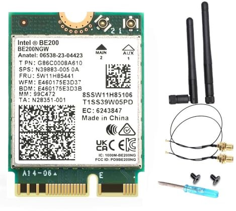Tarjeta de red WiFi 7 BE200 M.2 Key E, 9.3 Gbps, 2.4G/5G/6GHz, Bluetooth 5.4, compatible con Windows 10/11