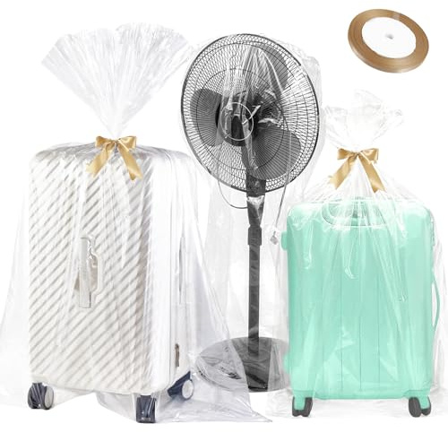 5 Pièces Sac de Rangement Extra Larges Transparent, 100x150cm Sac Plastique Transparent de Grande Capacité avec 22m Cordon pour Protéger de La Poussière, Gros Jouets en Peluche, Bagages, Valises
