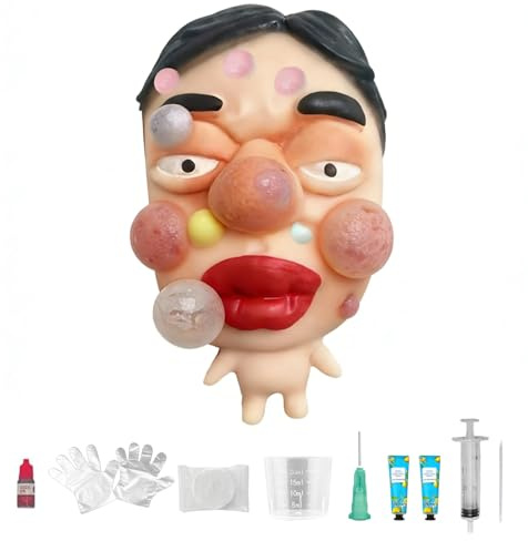 Pimple Popping Toy Squishy Toys Stress Relief Squeeze Toy – Large Reusable Silicone Pimple Popper Fidget Toy Set Soft Sensory Toy for Adults ASMR Satisfying Play Includes 2 Filling Creams (PoutFace)