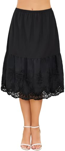 Sopesil Jupons Femme Coton Midi Broderie Dentelle Jupe sous Robe Taille Élastique Confortable A-Ligne De Fille Été S-XXL