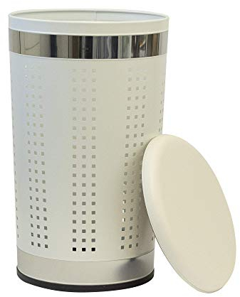 kela Wäschekorb mit Deckel, Wäschekorb Metallkorb weiß, Wäschesammler 30,5 x 60,5 cm, SEVILLA, Metall beschichtet