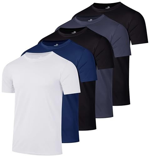 Real Essentials - Pack of 5 Men’s Active Quick Dry Fit Crew Neck T-Shirts Athletic Gym Workout Short Sleeve Tee Tops Camisas para Hombres Summer - 3X-Large - Set 4