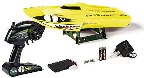 Carson 500108029 Modellsport Race Shark FD RC Motorboot 100% RtR 395mm 2.4G gelb-Ferngesteuertes Boot-LED Beleuchtung-Sicherheitsschaltung-500108029