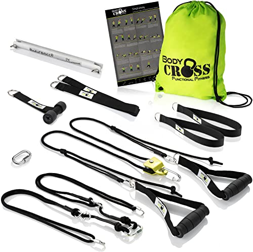 PREMIUM Schlingentrainer Komplett Set, Made in Germany, geprüft & zertifiziert, 2 Slingtrainer im Krafttraining Set mit Umlenkrolle, Türanker, Befestigung für zuhause und outdoor, 10 Jahre Garantie