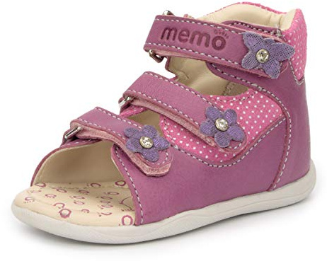 Memo Doris First Walking Orthopedic Ankle Support Natural Leather Sandal, Purple, 5 M US Toddler (20 EU)