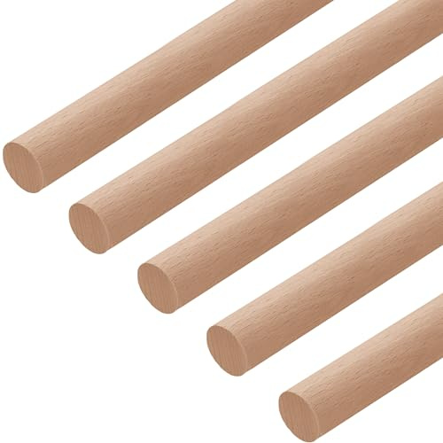 Gedotec Varilla redonda de haya lisa | varillas de madera | varillas manualidades 30 x 2000 mm | juego de 5 | varillas de haya para manualidades | varilla de madera maciza | palitos