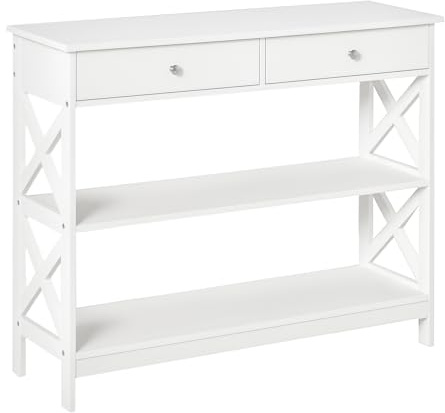 HOMCOM Mesa Consola de Entrada Recibidor con 2 Cajones y 2 Estantes Inferiores Mueble Moderno Base Elevada Antivuelco 100x30,5x80 cm Blanco