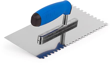 Mivos Llana dentada 6 x 6, acero inoxidable, 270 x 130 cm, con mango suave, paleta de alisado inoxidable con dentado de 6 mm, fabricada en la UE