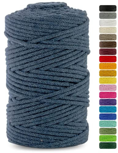 Netuno 1x Makramee-Garn Jeansblau 3 mm 100 m Baumwollkordel mit Baumwollkern Bastel-Garn Makramee Naturbaumwolle Baumwollgarn Bastelschnur Baumwollschnur Kordel Makramee farbig Macrame Cord
