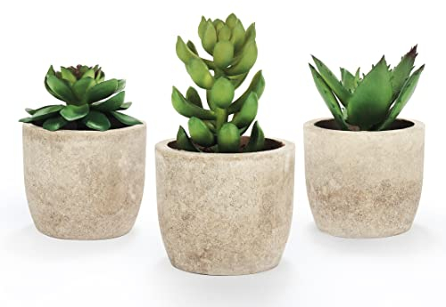 Mr.Bom Set of 3 Mini Artificial Succulents Plants Potted Decorative Fake Succulent Plant in Pots Artificial Plant Indoor for Bedroom Office Desk Kitchen Decor Gift Set